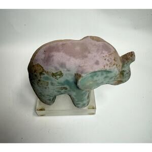 Ceramic blue elephant statue on lucite base 6” tall